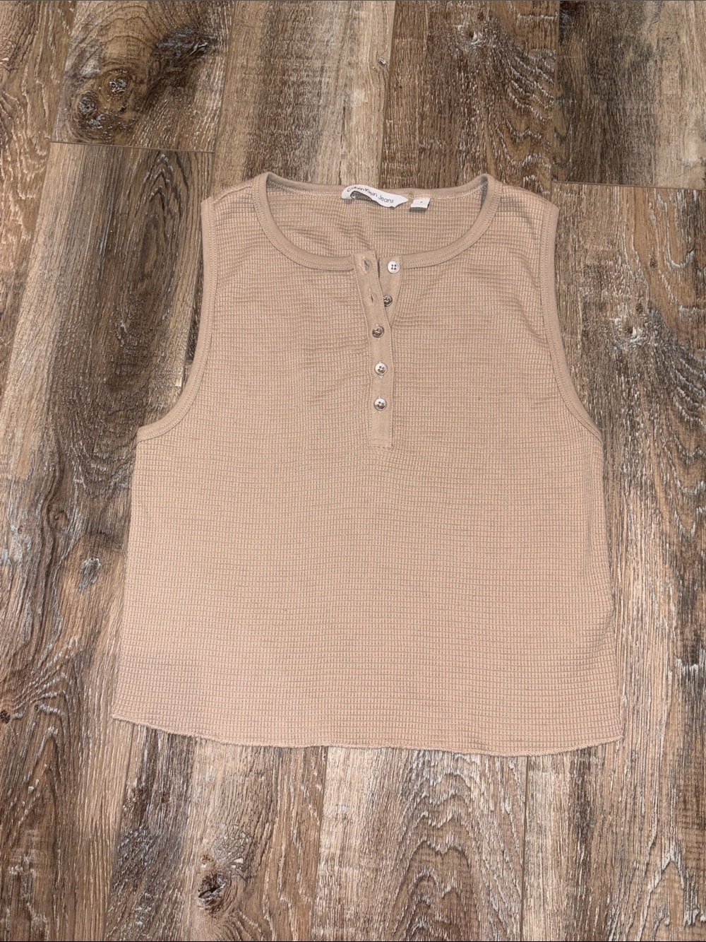 Calvin Klein Beige Waffle Henley Tank